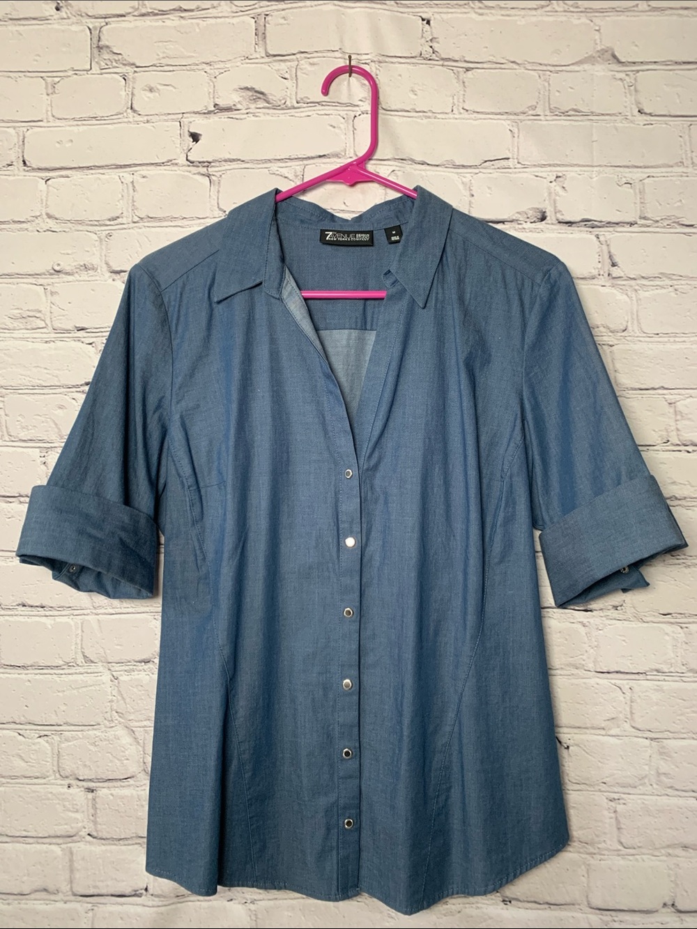 Zac & Rachel Blue Button-Front Short Sleeve Blouse
